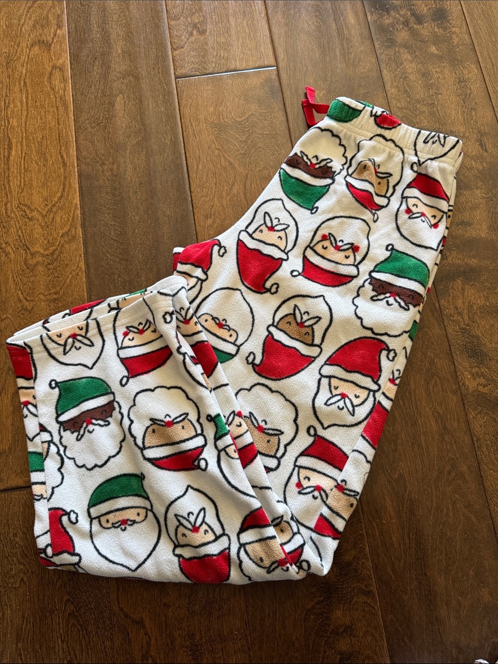 Carter's White Holiday Santa & Elf Fleece Pajama Pants - Red & Green Accents